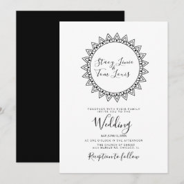 Convite Corações Quadro Circular Preto Branco Casamento