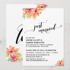 Convite Corações Recém-Casados Flores em Aquarela