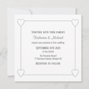 Convite Corações Românticos Casamento Simples Branco Moder