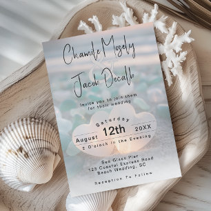 Convite Corações Românticos Vidro Marinho Azul Água Casame