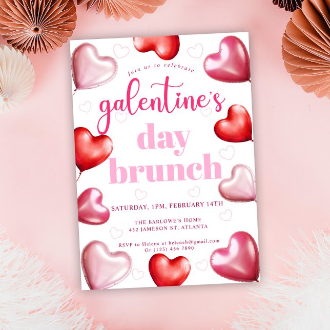 Convite Corações Rosa Bonitos Corações Galentinos Dia Brun (Cute Girly Pink Galentine's Day Brunch Invitation)