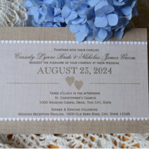 Convite Corações tesos e Casamento Burlap