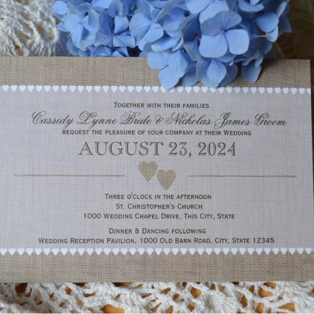 Convite Corações tesos e Casamento Burlap (Criador carregado)