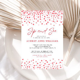 Convite Corações Vermelhos Cor-de-Rosa Moderno Sip and See