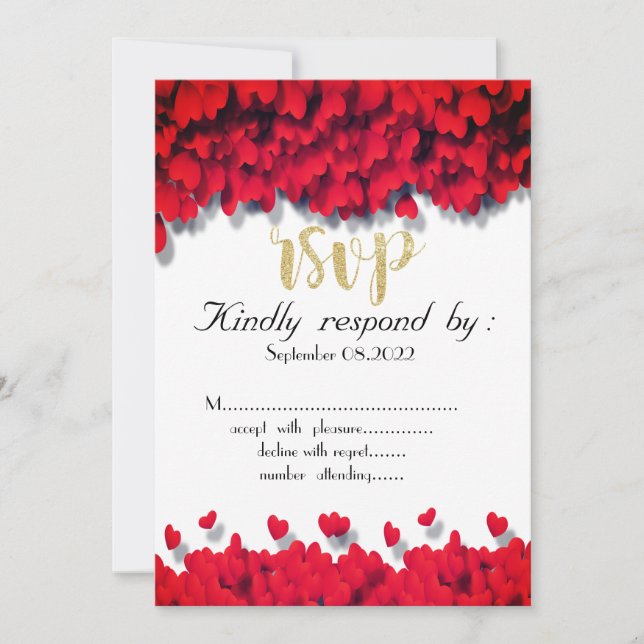 Convite Corações Vermelhos Elegantes RSVP (Frente)