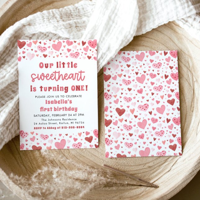 Convite Corações Vermelhos Rosa Pequeno Querido Primeiro A (Criador carregado)