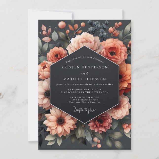 Convite Coral Bloom Autumn Romance Wedding (Frente)