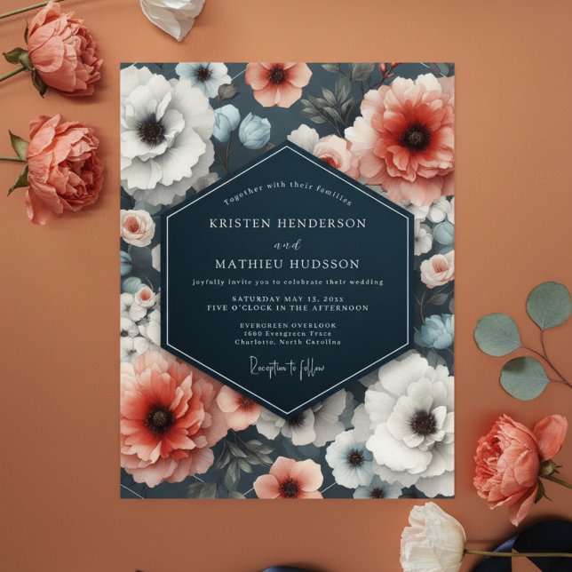 Convite Coral Bloom Moody Romance Wedding (Criador carregado)