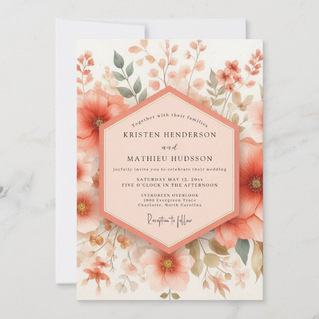 Convite Coral Bloom Wedding (Frente)