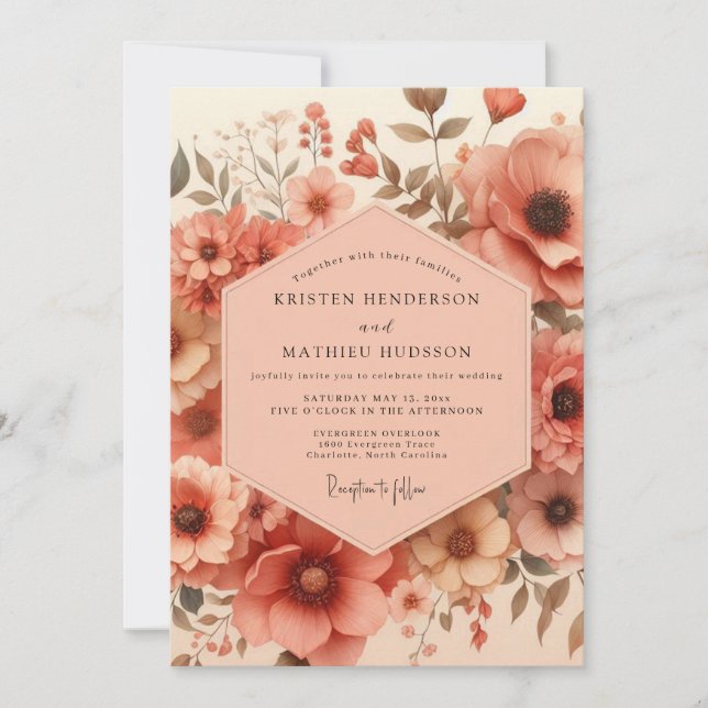 Convite Coral Blossom Artistry Wedding (Frente)