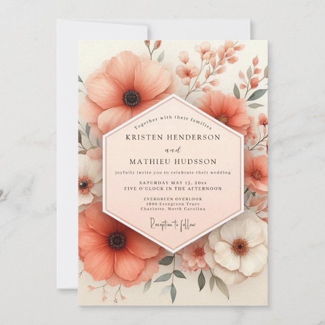 Convite Coral Blossom Enchantment Wedding (Frente)