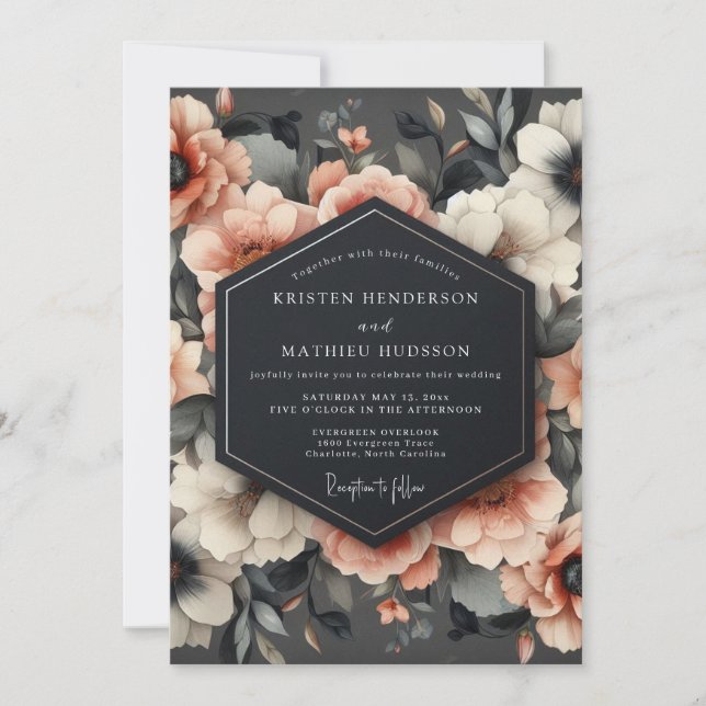 Convite Coral Blossom Romance Wedding (Frente)