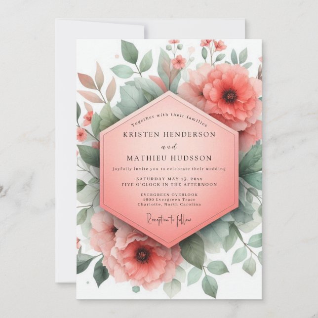 Convite Coral Blossom Whimsical Wedding (Frente)
