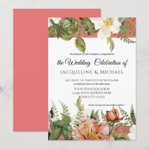 Convite Coral Blush Floral Ivory Peony Rosa Leaf