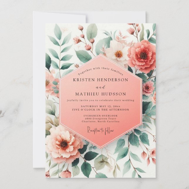 Convite Coral Botanical Whimsy Wedding (Frente)
