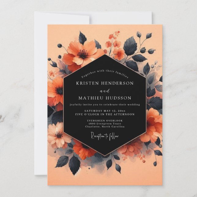 Convite Coral Charcoal Vesper Wedding (Frente)