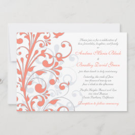 Convite Coral, Cinza White Floral Invitation