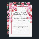 Convite Coral Cor Floral Rosa, Aquarela Doce 16 Aniversári<br><div class="desc">Este doce e moderno convite de aniversário de dezesseis anos é perfeito para os meses de verão e primavera. Apresenta buquês de flores verdes, pintadas à mão, cor-de-rosa, rosa-morango, rosa-coral, vermelho-roge e algas, cercados em uma borda vermelha pínus sobre um simples fundo branco. O dorso apresenta as mesmas flores espalhadas...</div>