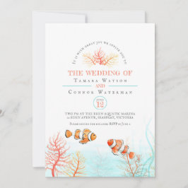 Convite Coral de casamento aquático e aquarela