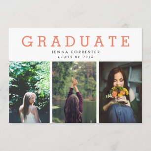 Convite Coral de Três Fotografias do Script Cute do forman