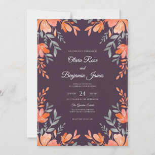 Convite Coral Deep Purple Coroa Casamento