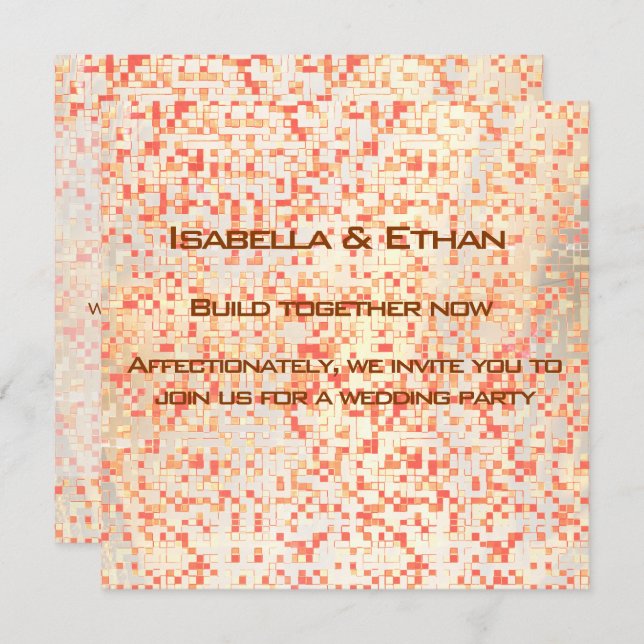 Convite Coral desfocado e pequenos quadrados ou azulejos a (Frente/Verso)