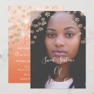 Convite Coral do doce o 16o floresce a foto Dourado Ombre