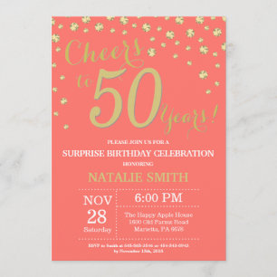Convite Coral e Dourada Surpresa 50º Aniversário Diamante