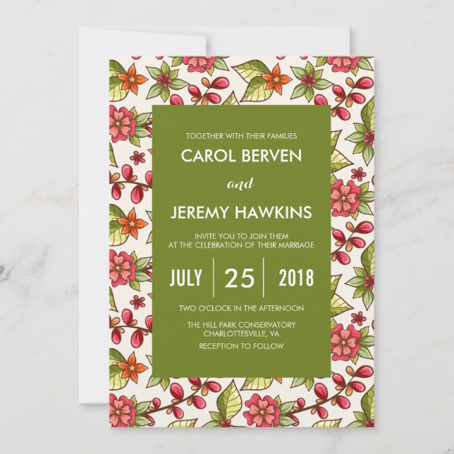 Convite Coral e Green Floral Wedding (Frente)