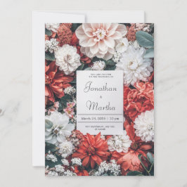 Convite Coral Enferrujado Dahlia Floral Branco Casamento d