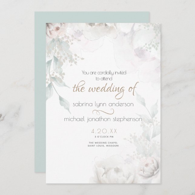 Convite Coral Esmagado Elegante E Pedaços Brancos (Frente/Verso)