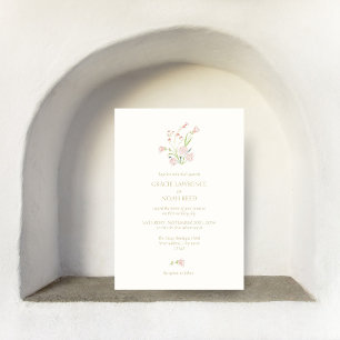 Convite Coral Floral Quimoso, Rosa e Fritual de Marfim