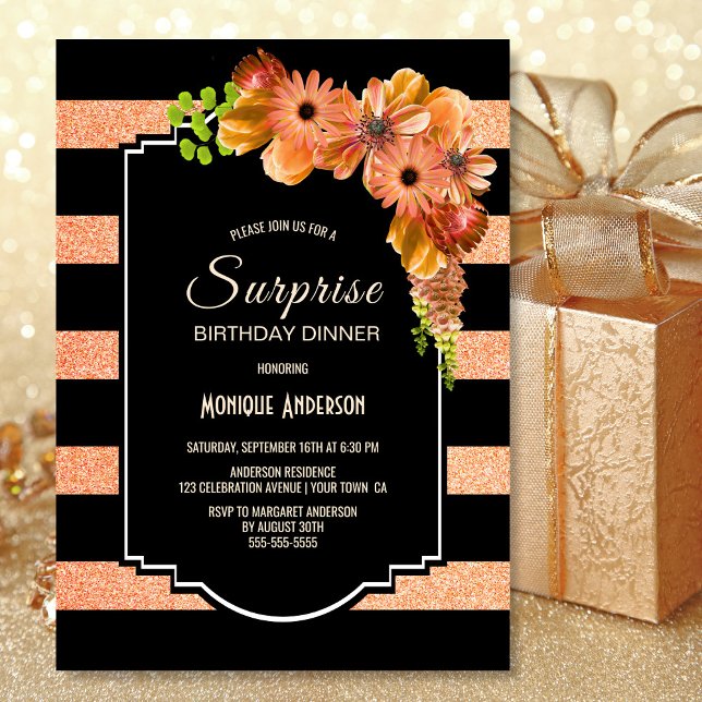 Convite Coral Floral Surprise Birthday Jantar Party (Criador carregado)