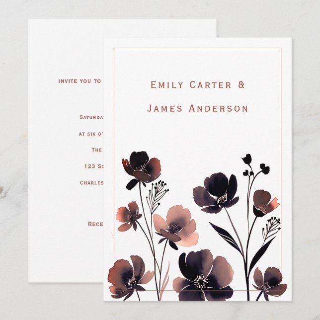 Convite Coral Floral Wedding (Frente/Verso)
