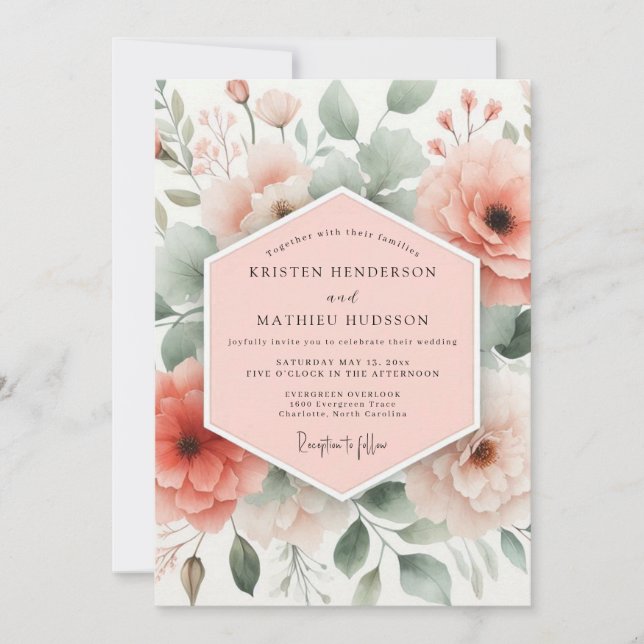 Convite Coral Floral Whimsy Wedding (Frente)