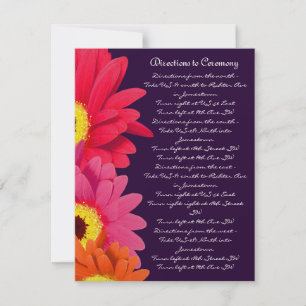 Convite Coral Fuchsia EggPlant Gerber Daisy Direction Card