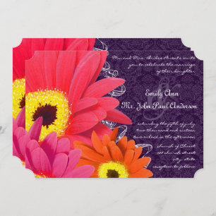 Convite Coral Fuchsia EggPlant Gerber Daisy Wedding