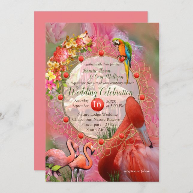 Convite Coral, Grama e Sangue Rosa-de-Peônia (Frente/Verso)