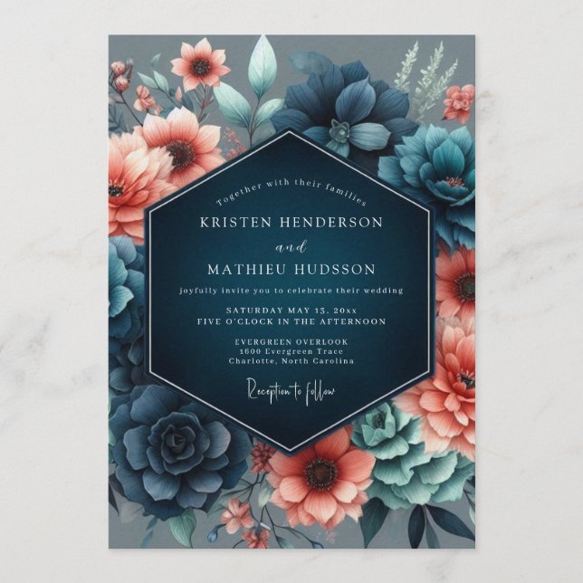 Convite Coral Incandescent Botanical Wedding (Frente)