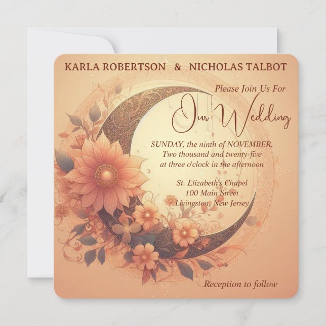 Convite Coral Moonflower Floral RoundWedes (Frente)