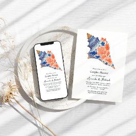 Convite Coral & Navy Seashell Coastal Beach Couples Shower