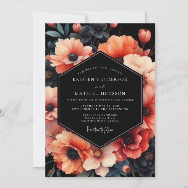 Convite Coral Noir Anemone Wedding (Frente)