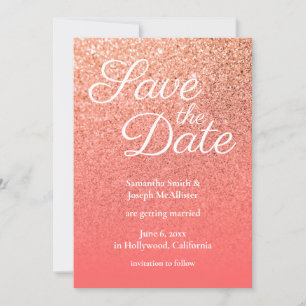 Convite Coral Orange Ombre Glitter Salvar a Data