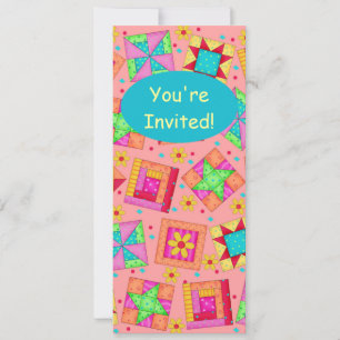 Convite Coral Orange Patchwork Quilt Block Art