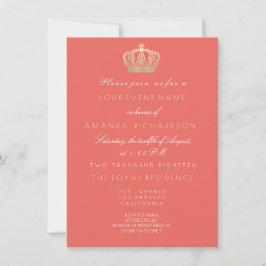Convite Coral Ouro de Pêssego Coral Coroa Glitter Real 16ª