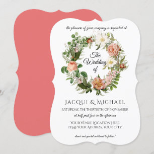 Convite Coral Peach Blush Ivory Rosa w Fern Wreath Casamen