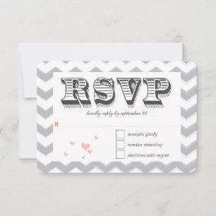 Convite Coral Peach Cinza Zig Zag Typografia Casamento RSV