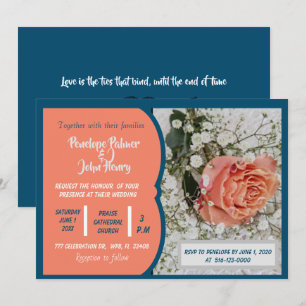 Convite Coral Peach Teal White Floral Rosa