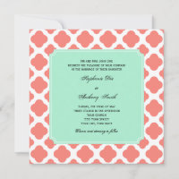 Coral Pink Quatrefoil e Casamento Verde-Casa-de-Mi