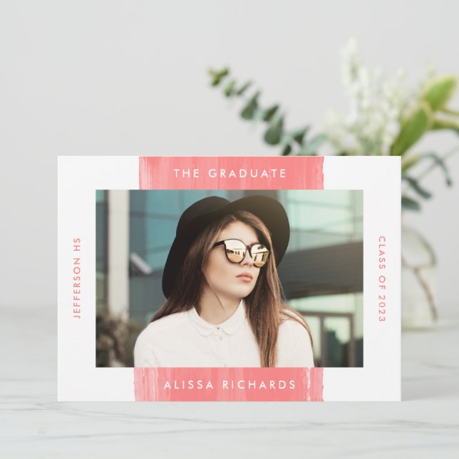 Convite Coral pintado | Festa de formatura de fotos (Em pé/Frente)